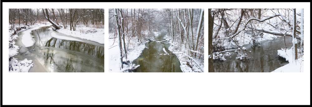 triptych of images of creeks in winter